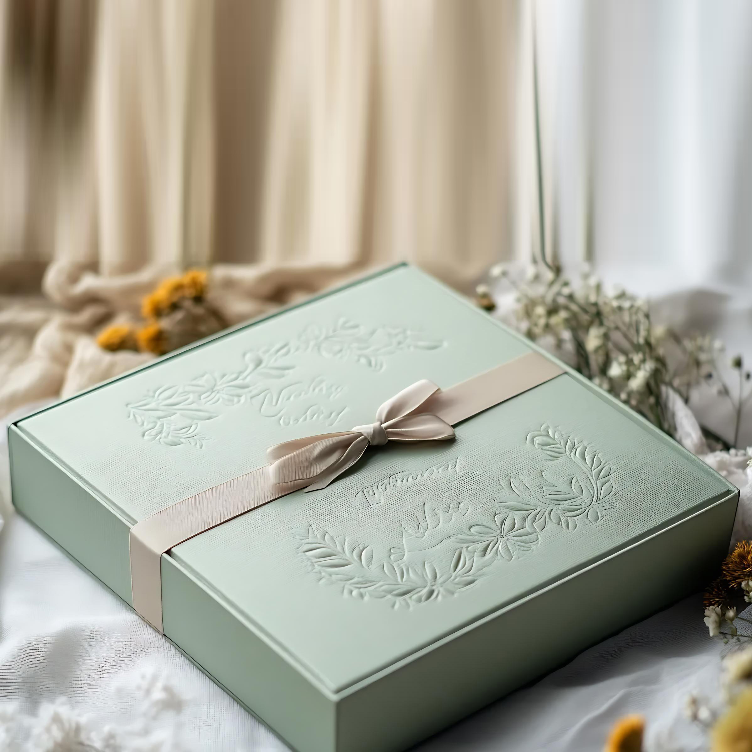 精美蝴蝶结绿色天地盖礼品盒香水化妆品包装盒